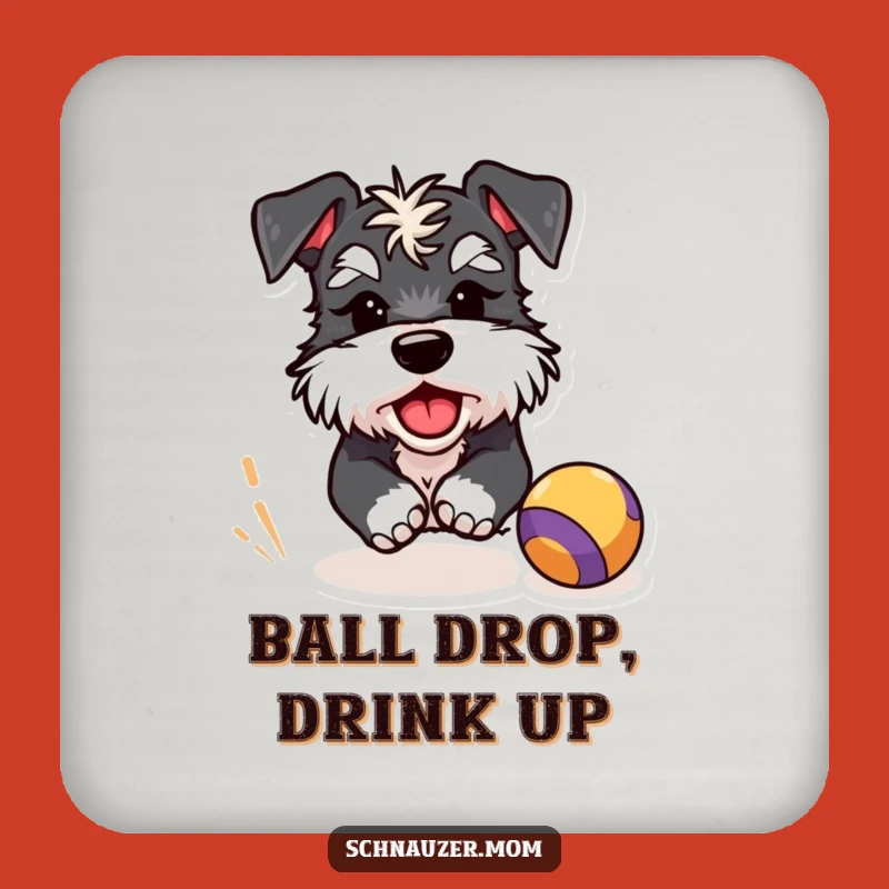 Set of Funny Schnauzer Ball Chase Coasters: Playful Wink Protection, Hilarious Gift for Tables
