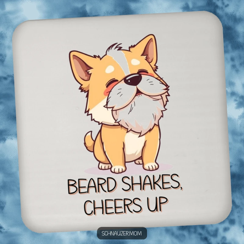 Funny Drink Coaster: A dog vigorously shakes its head, its beard flying outwards in a comically energetic and funny display.
