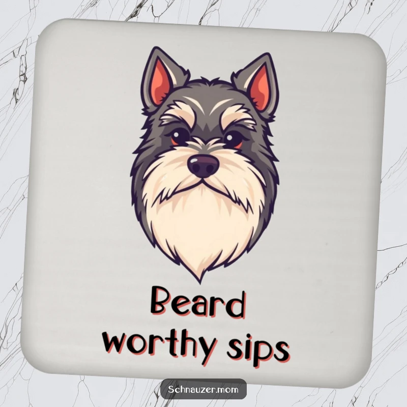 Funny kawaii Schnauzer coaster, a dog with a large, bushy beard, protecting surfaces with adorable, stylish humor, great gift.