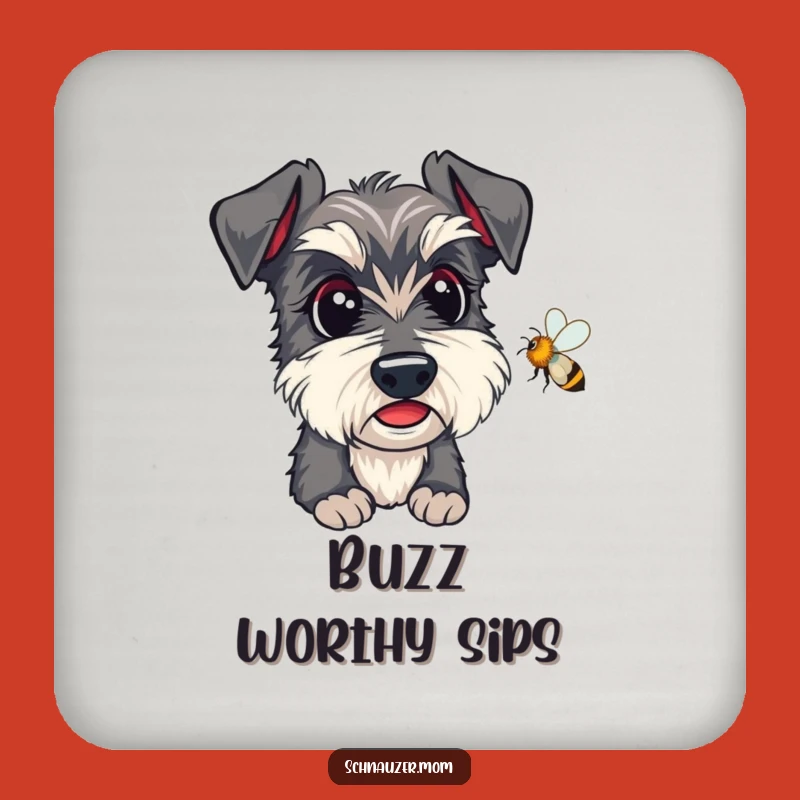 Funny Kawaii Schnauzer Coaster: Alert Dog Protecting Surface, Humorous Gift