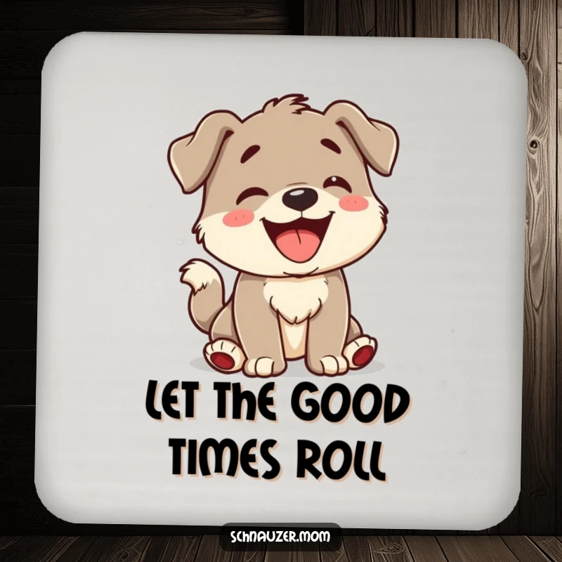 Funny Drink Coaster featuring a character barking with an enthusiastically wagging tail, adding playful protection to surfaces.