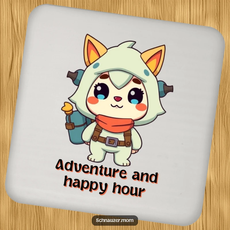 Funny Coaster Set: Featuring a character ready for adventure with a happy grin, adding humor and protection to tables, perfect for parties, a great funny gift.