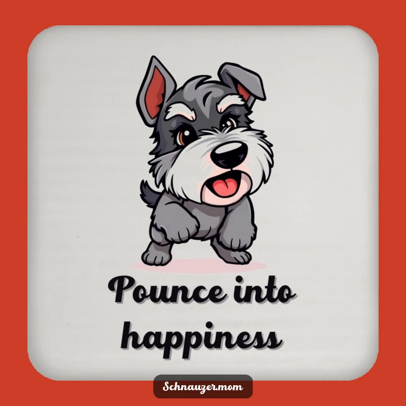 Funny Playful Schnauzer Pounce Coaster Set - Energetic Surface Protection Gift.