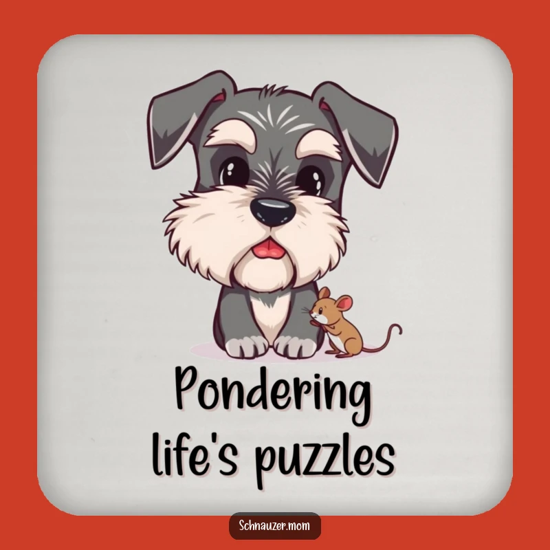 Funny Schnauzer Coaster - Curious Eyebrows & Mouse - Drink Protection Gift