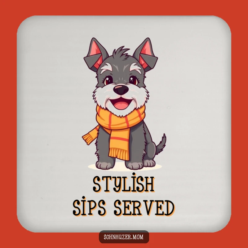 Set of Funny Schnauzer Scarf Smile Coasters: Delighted Dog Protection, Cheerful Gift