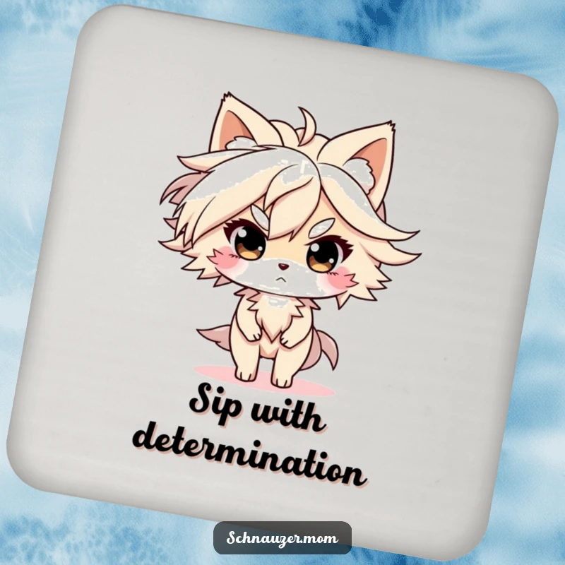 Funny Coaster Set: Featuring a character with fur blowing in the wind, looking determined, adding humor and protection to tables, perfect for parties, a great funny gift.