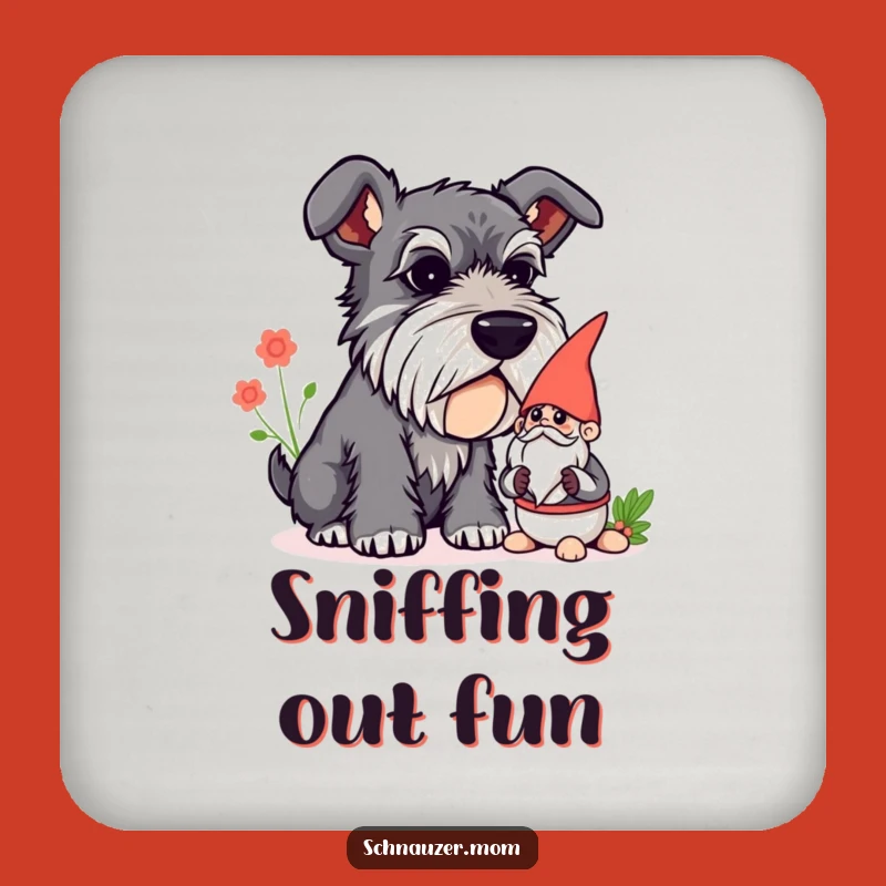 Funny Curious Schnauzer Gnome Sniff Coaster Set - Whimsical Surface Protection Gift.