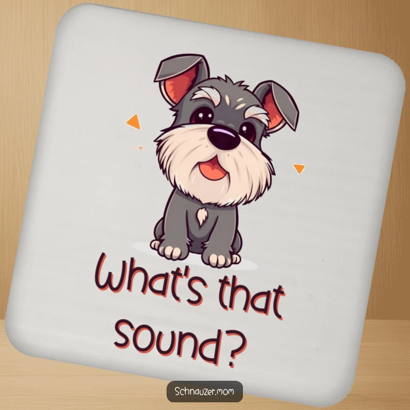 Funny Kawaii Schnauzer Coaster, a dog tilting its head to listen, protects surfaces humorously.
