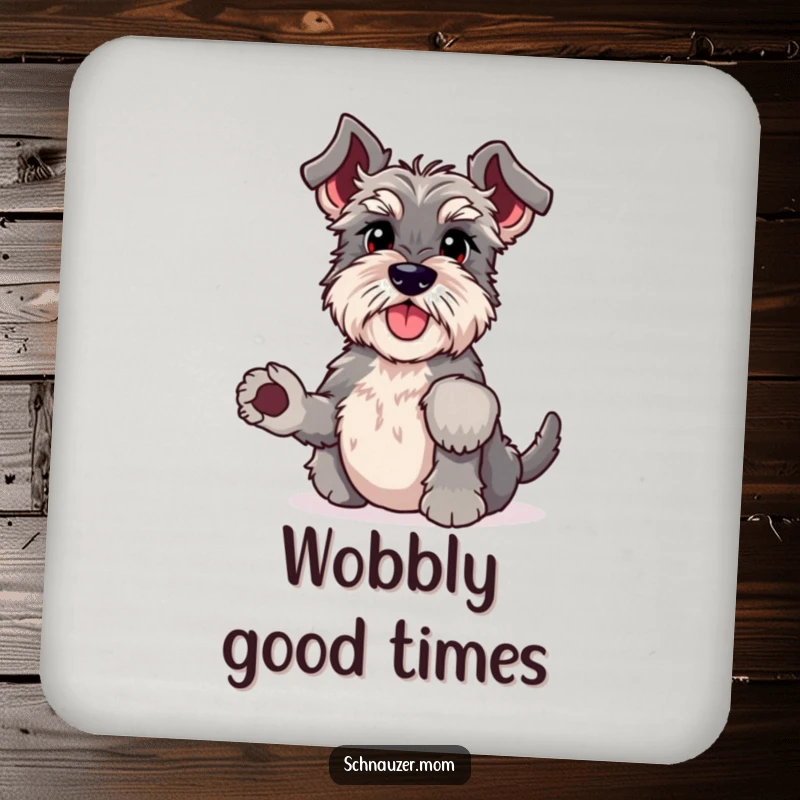 Funny Schnauzer headstand coaster, protecting tables with a comical and athletic dog's balancing act, perfect for home bar humor.