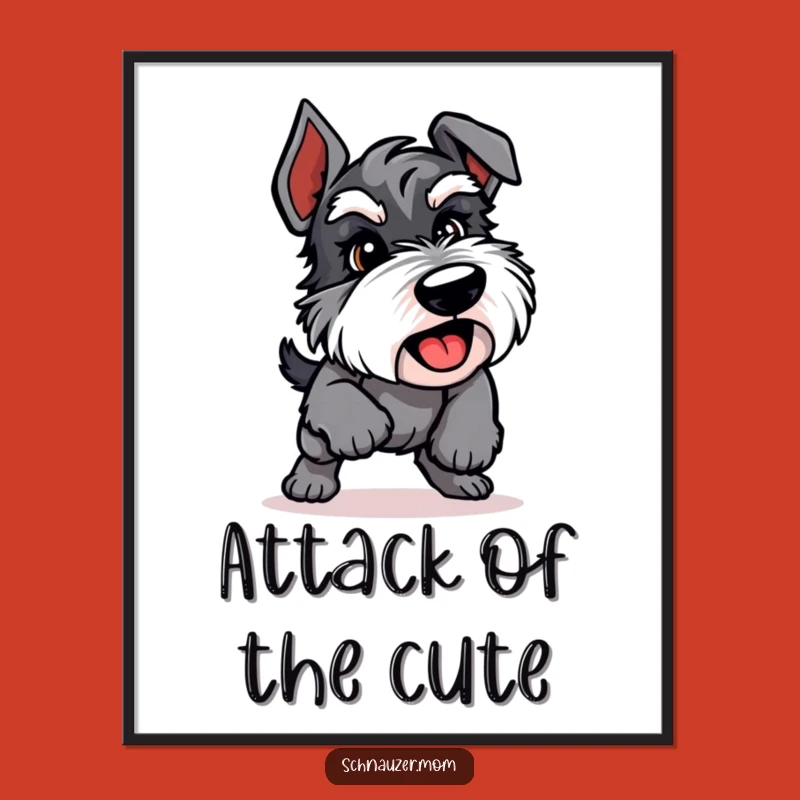 Funny Playful Schnauzer Pounce Poster - Energetic Dog Wall Art Gift.