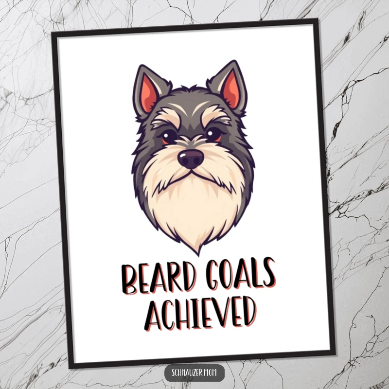 Funny kawaii Schnauzer poster, a dog with an impressive, bushy beard, stylish and humorous wall art, ideal for dog lovers, great gift.