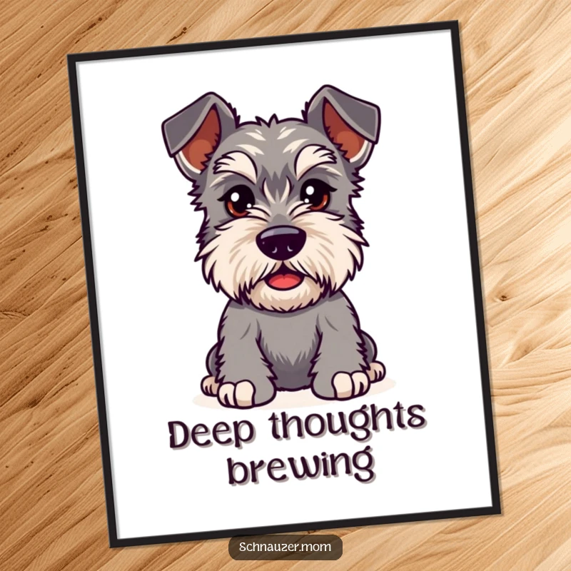 Funny Kawaii Schnauzer poster, a dog with bushy eyebrows furrowed in playful curiosity, adding intrigue and humor to walls.