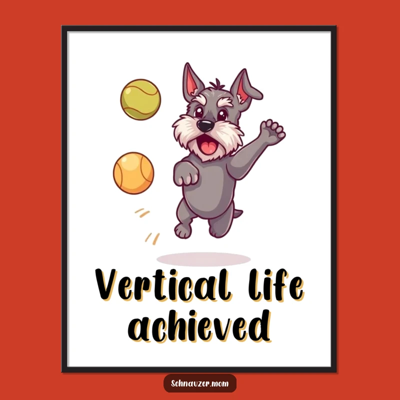 Funny Schnauzer Dog Poster: Playful Ball Catching Art Print Gift
