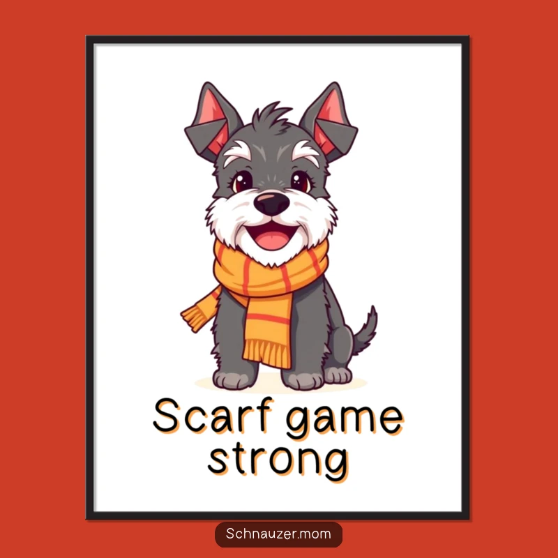 Charming Funny Schnauzer Scarf Smile Poster: Delighted Dog Art, Cheerful Gift for Walls