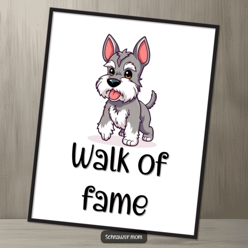 Funny Kawaii Schnauzer poster showing a cute dog performing a proud strut with its stubby tail up, bringing confident and humorous vibes.