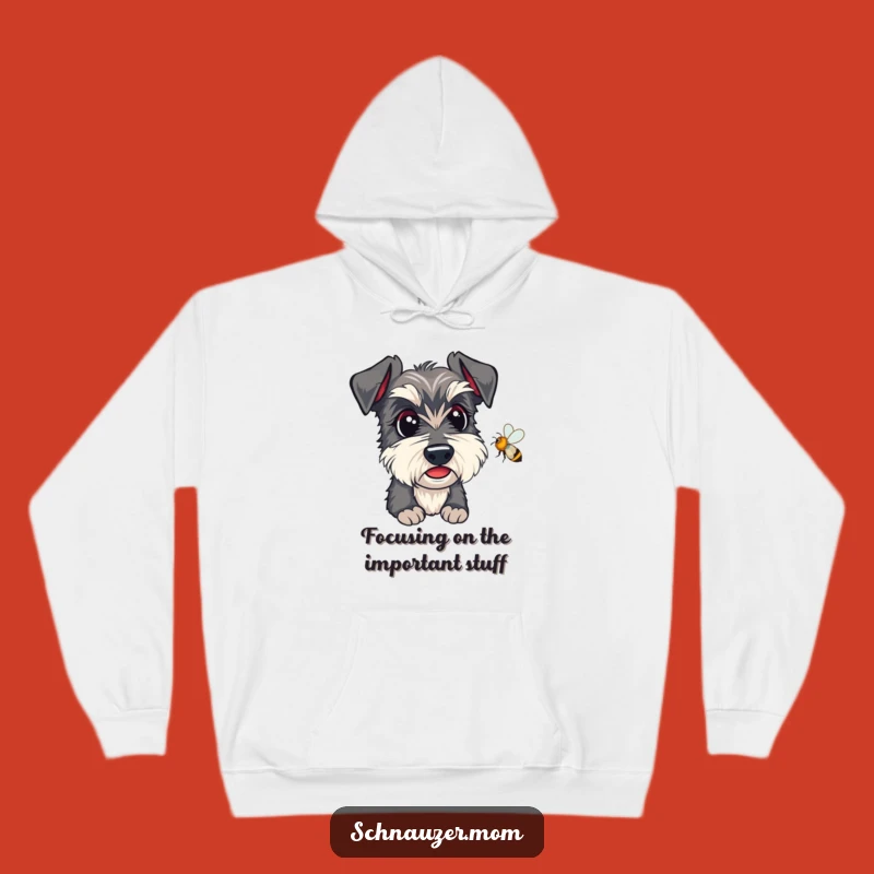 Cozy Funny Kawaii Schnauzer Hoodie: Alert Dog Watching Bee, Warm Gift