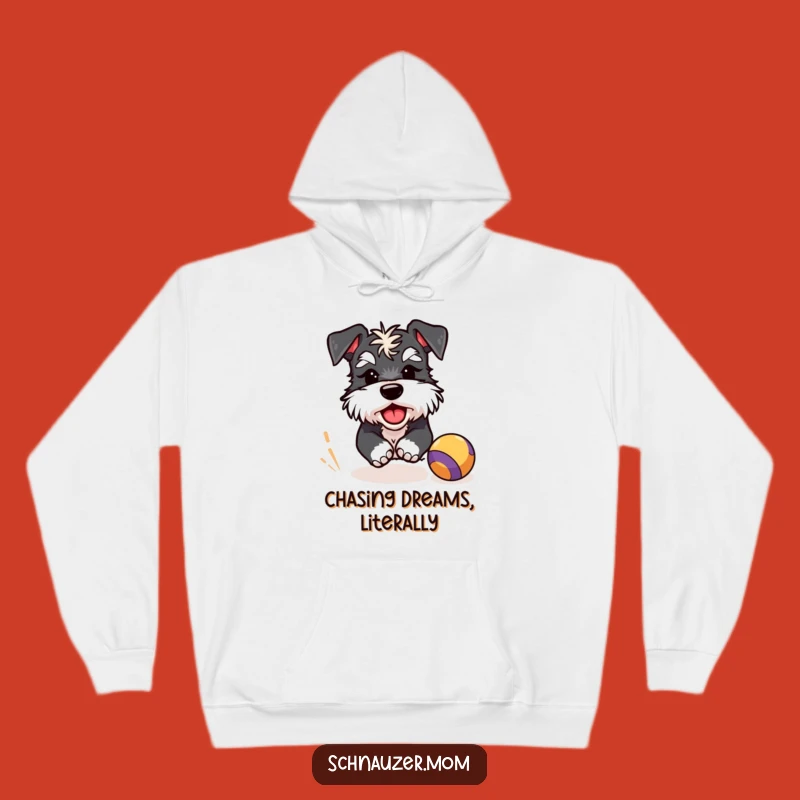 Cozy Funny Schnauzer Ball Chase Hoodie: Playful Wink, Warm & Hilarious Gift for Dog Lovers