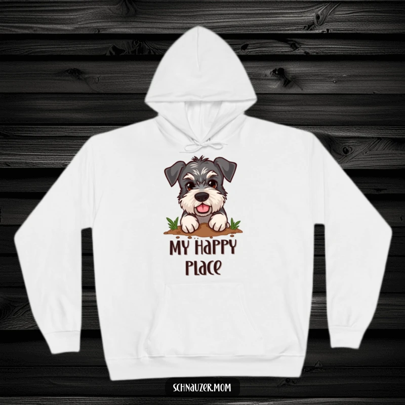 Funny Schnauzer hoodie featuring a dog with a determined expression, enthusiastically digging in the dirt, symbolizing effort.