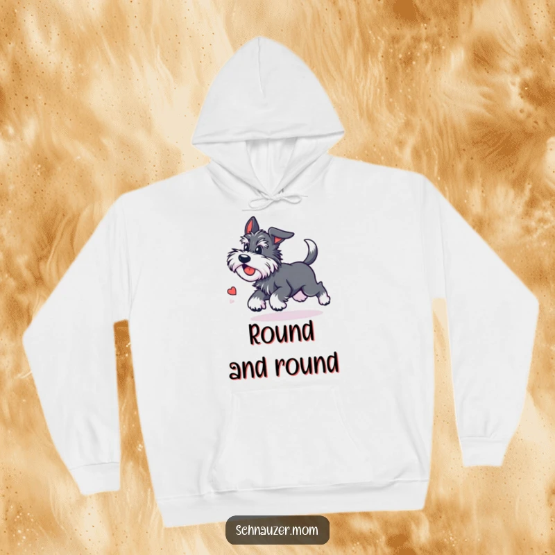 Funny Kawaii Schnauzer hoodie featuring a cute dog chasing its tail with dizzying delight, offering warmth and playful charm.