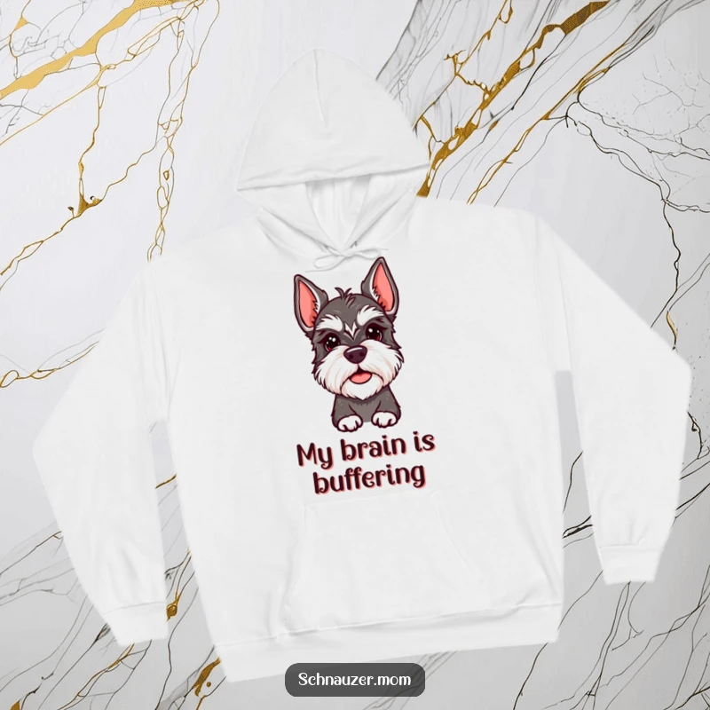 Funny Schnauzer Lady Hoodie featuring a dog with a charming, quizzical head tilt. Cozy and thoughtful, a funny gift.