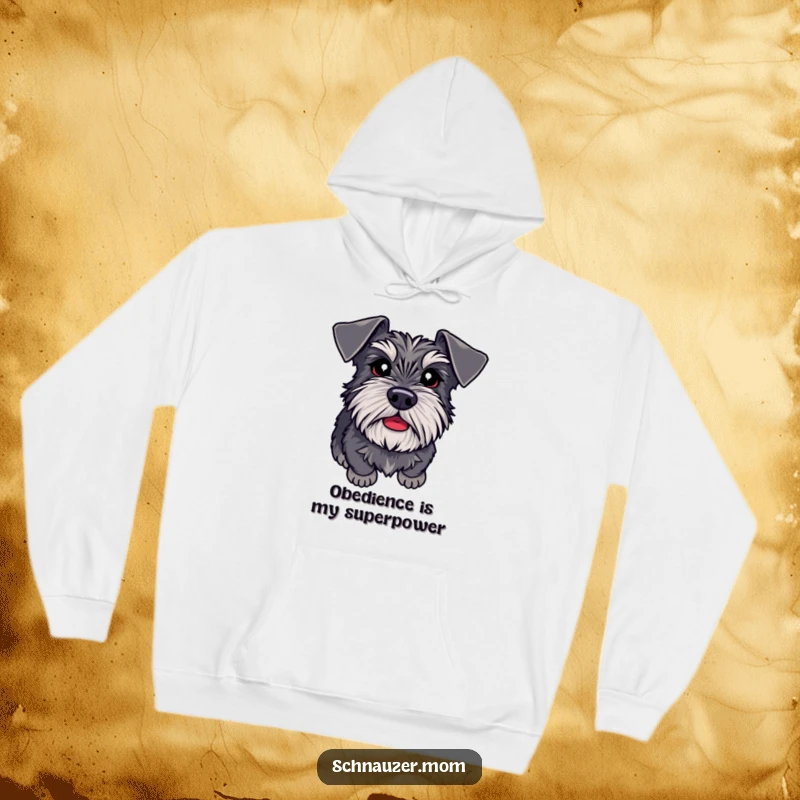 Funny Schnauzer hoodie with adoring eyes, expressing eagerness to please and loyalty, perfect for cozy and loving wear.