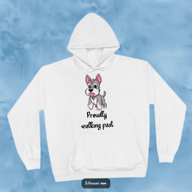 Funny Kawaii Schnauzer hoodie featuring a cute dog performing a proud strut with its stubby tail up, offering warmth and bold charm.