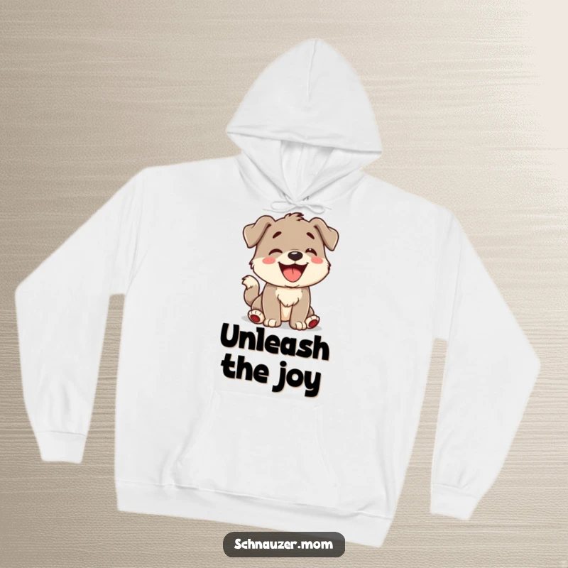 Funny Hoodie featuring a joyful character barking with a prominent, fast-wagging tail, embodying playful canine energy.