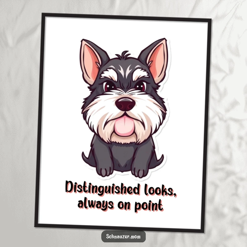 Funny Free Printable Schnauzer Wall Art displaying a dog with a proud mustache and a determined, sophisticated expression.