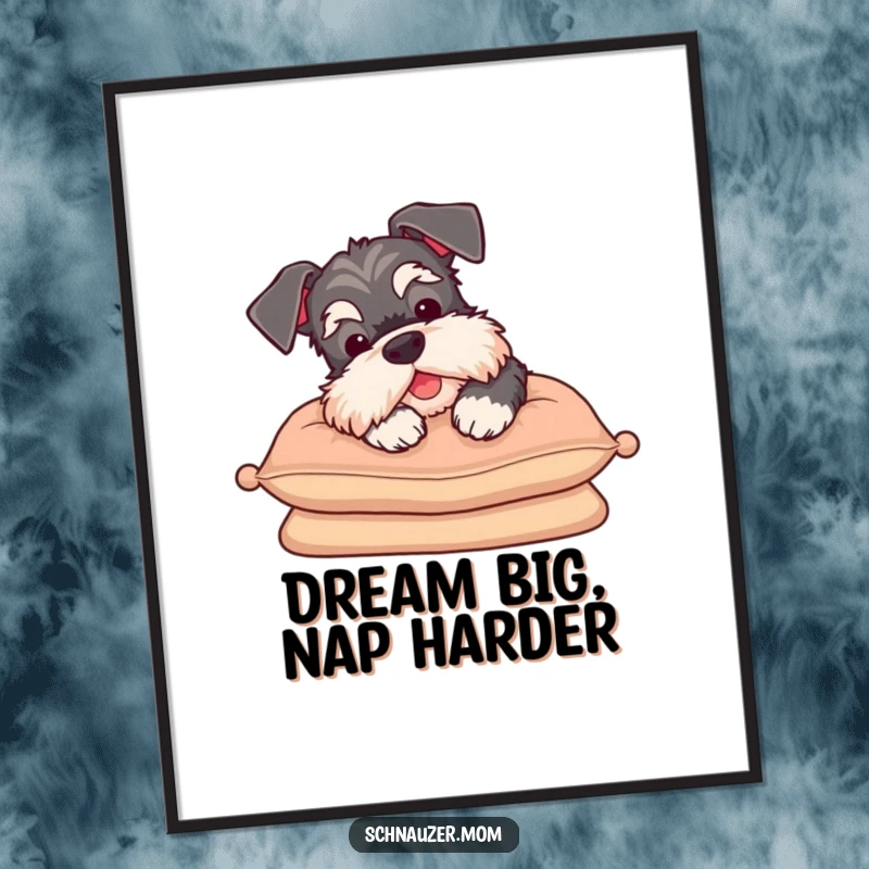 Funny Free Printable Wall Art: A Schnauzer resting its head on a cushion, looking utterly content and sighing.