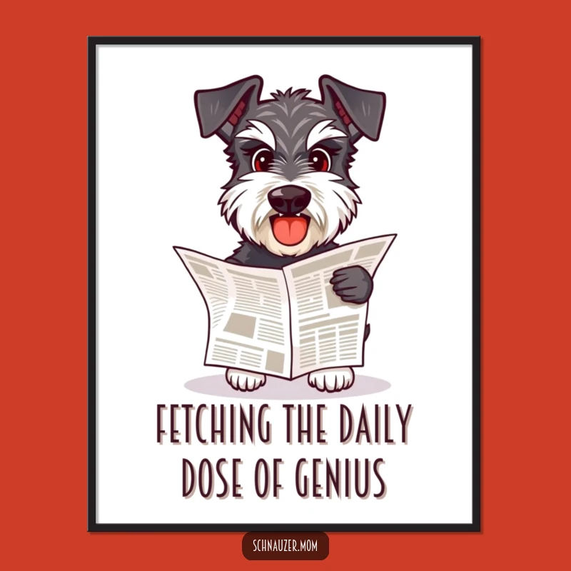 Free Printable Schnauzer Wall Art: Newspaper Fetching Dog, Quirky Downloadable Decor