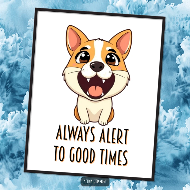 Funny Free Printable Wall Art: Dog barking with intense focus, downloadable humorous art for a lively home.