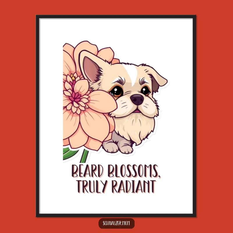 Free Printable Wall Art: Beardy Dog Peeking from Flower - Funny Downloadable Decor