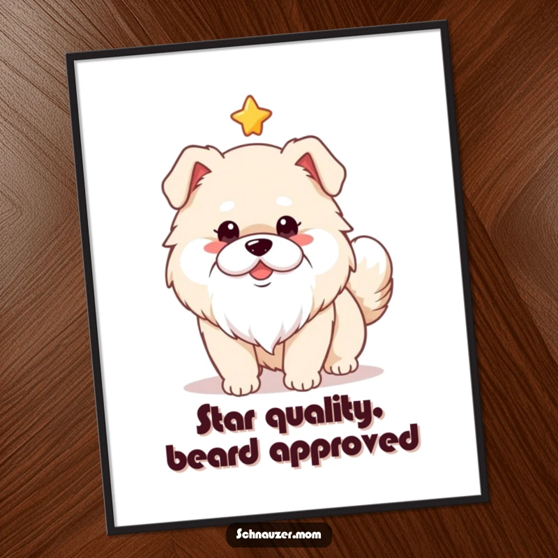Funny Free Printable Wall Art: Cute fluffy dog with a white beard, tail wagging happily beneath a bright star.