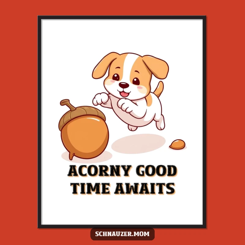 Free Printable Wall Art: Pouncing Dog & Acorn, Humorous Downloadable Dog Art for Playful Spaces