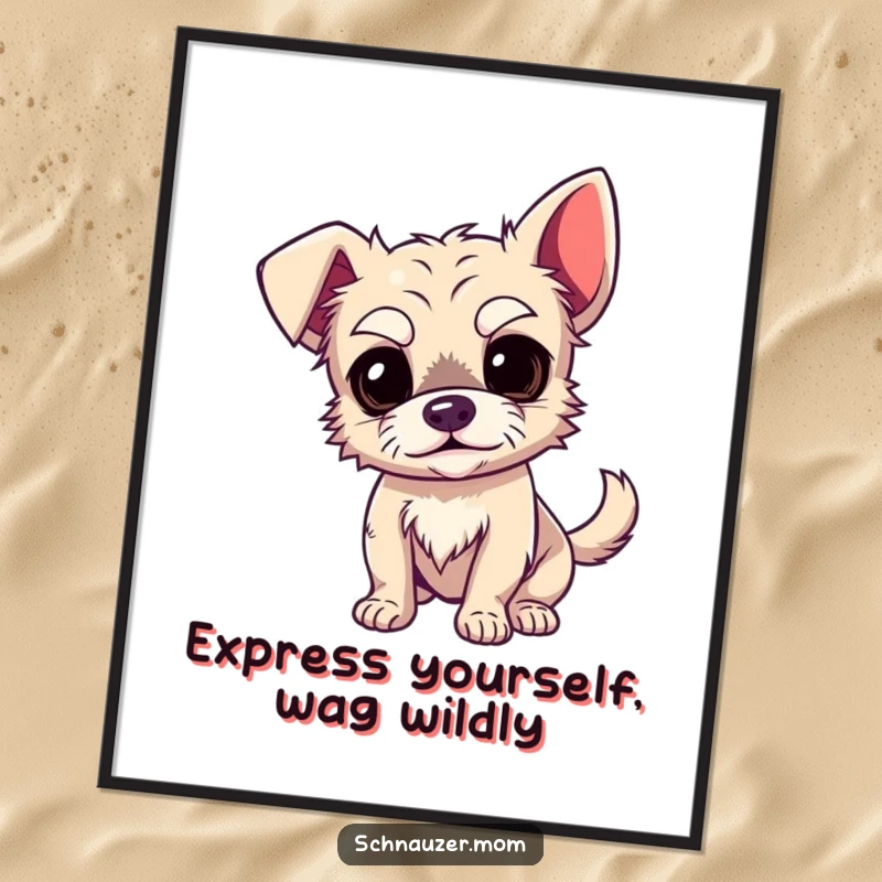 Funny Free Printable Wall Art: A wiry dog with incredibly expressive eyebrows is captured mid-wag, bringing joy.