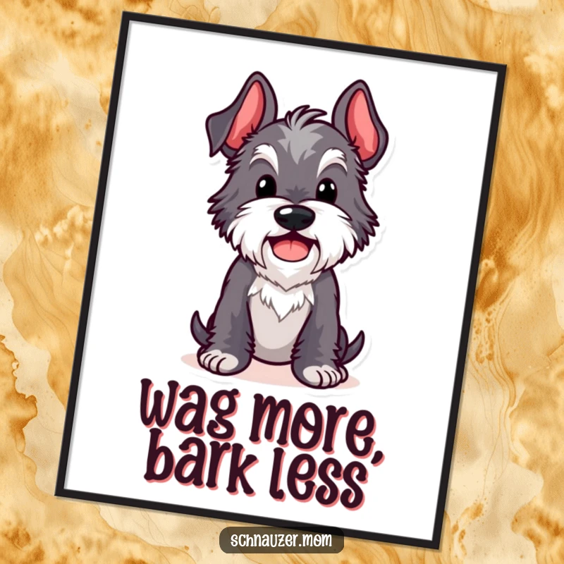 Funny Free Printable Wall Art: A cheerful Kawaii Schnauzer strikes a completely comical and memorable pose.