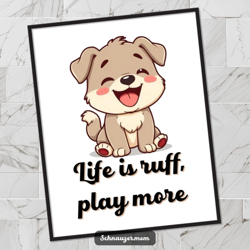 Funny Free Printable Wall Art: A happy character barking playfully with a big grin and a wagging tail.