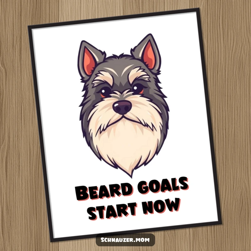 Funny Free Printable Wall Art: A kawaii Schnauzer dog confidently flaunting its incredibly bushy and stylish beard.