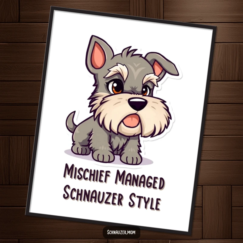 Funny Free Printable Schnauzer Wall Art: A playful dog character with a mischievous glint in its eye, planning its next adorable prank.