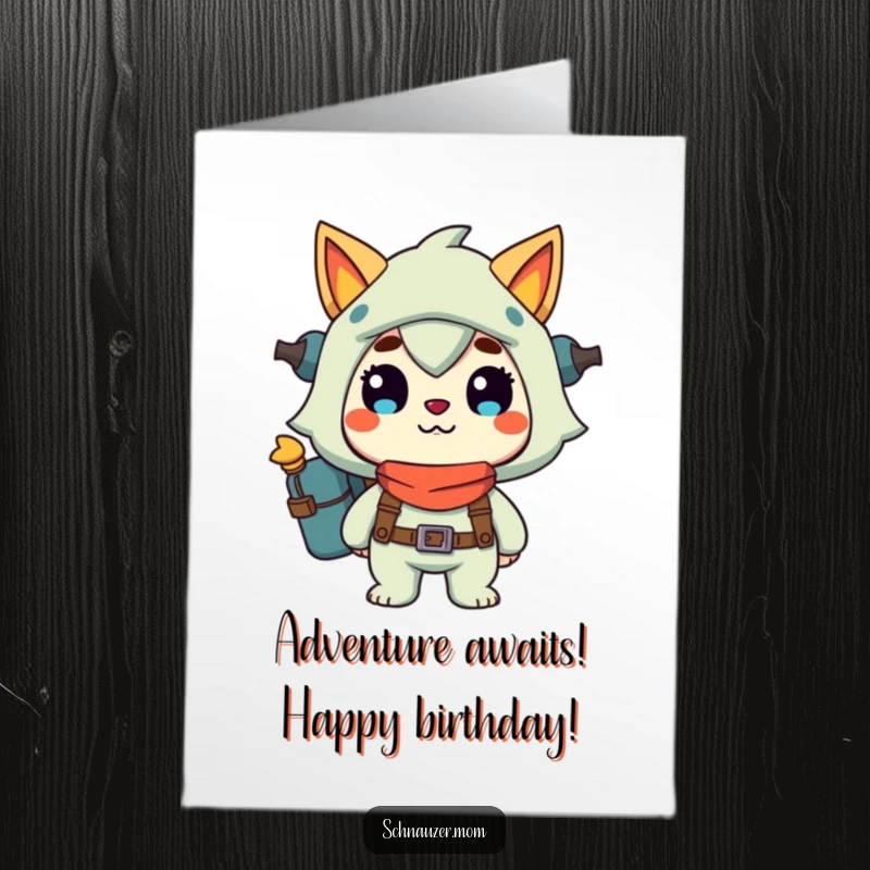 Funny free printable birthday card of a dog with a happy grin, looking excited and ready for outdoor adventures.