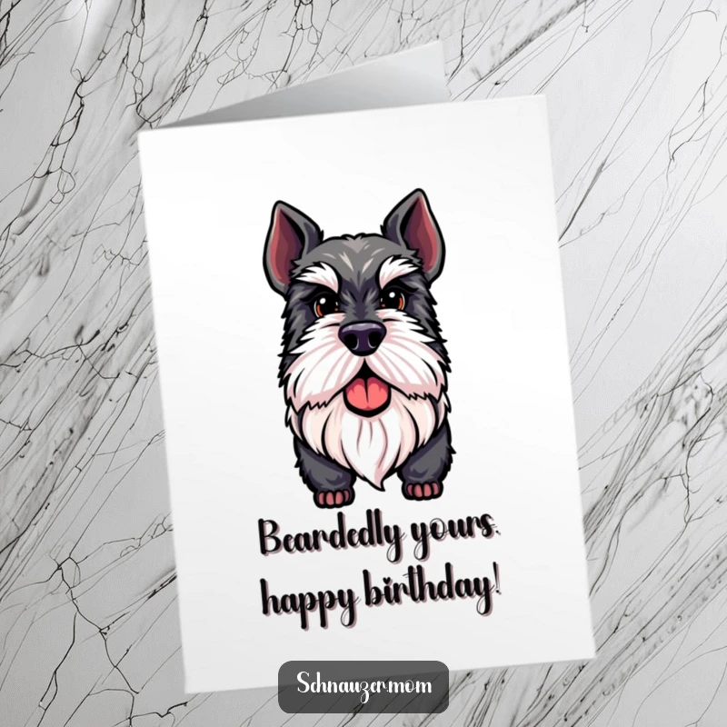 Funny Free Printable Birthday Card: Proud Schnauzer dog with a distinguished beard, looking regal and happy.