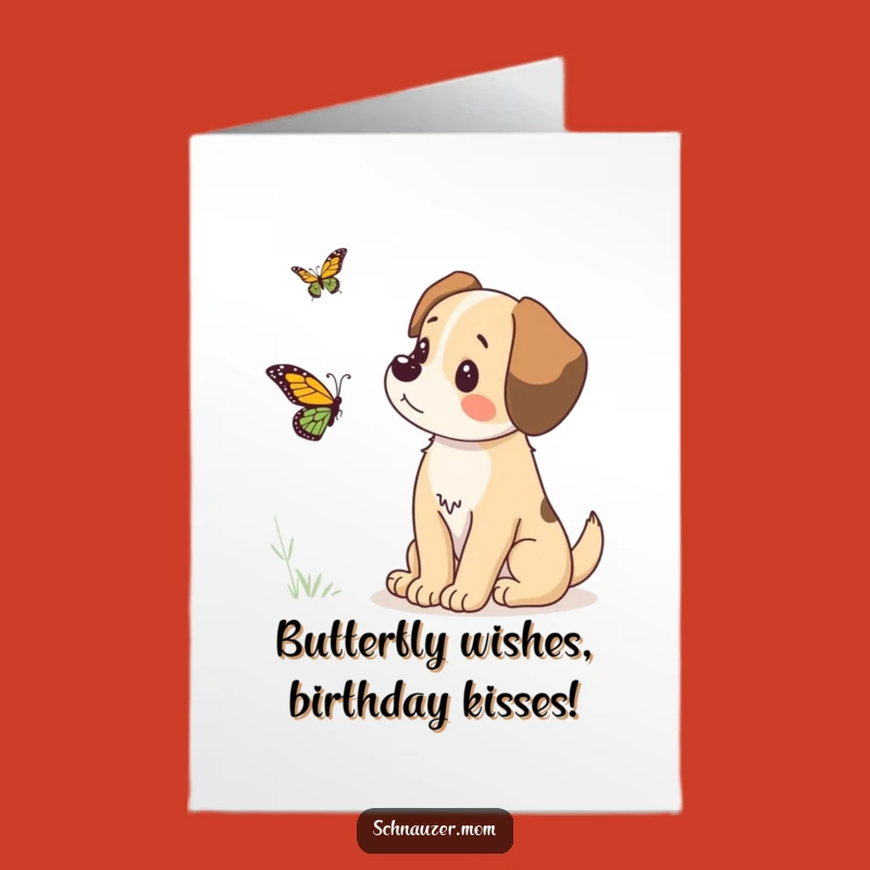 Free Printable Birthday Card Dog & Butterfly Funny Downloadable Gift