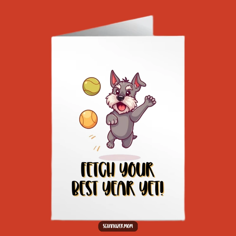 Free Printable Schnauzer Birthday Card: Funny Dog Leaping for Ball Downloadable Gift