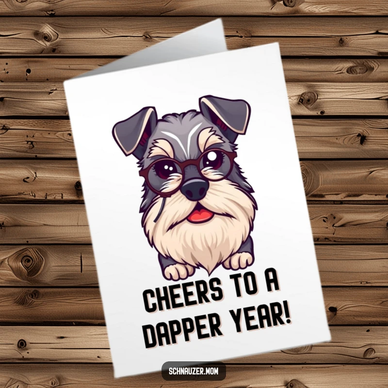 Funny Free Printable Birthday Card: A kawaii Schnauzer sports a monocle and distinguished beard.