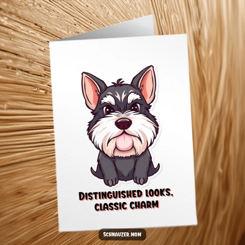 Funny Free Printable Schnauzer Birthday Card featuring a dog with a proud, prominent mustache and determined gaze.