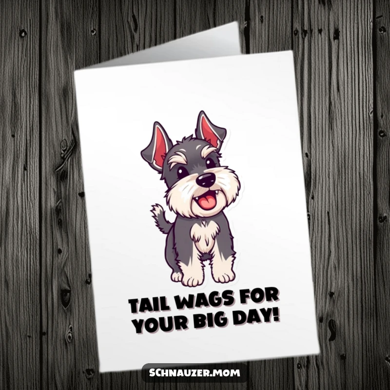 Funny Free Printable Birthday Card: Schnauzer dog wagging its tail with pure, unadulterated joy.