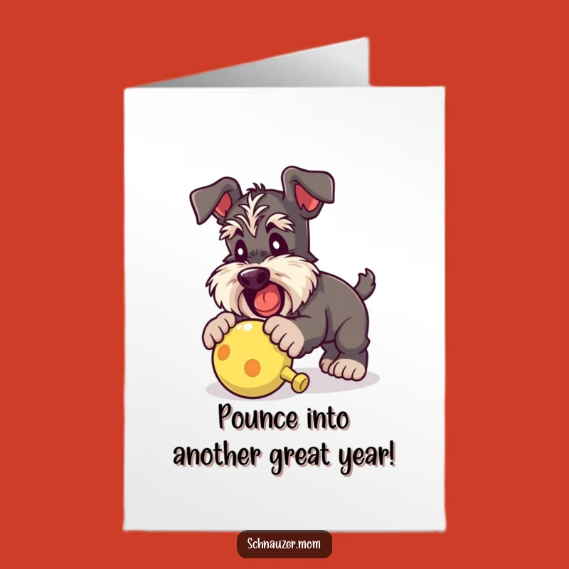 Free Printable Schnauzer Toy Birthday Card: Funny Pouncing Dog Downloadable Gift