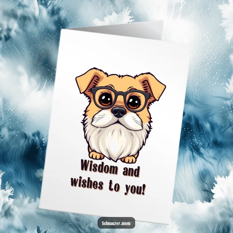 Funny Free Printable Birthday Card: Dog with a distinguished beard and tiny spectacles looking curiously at the viewer.