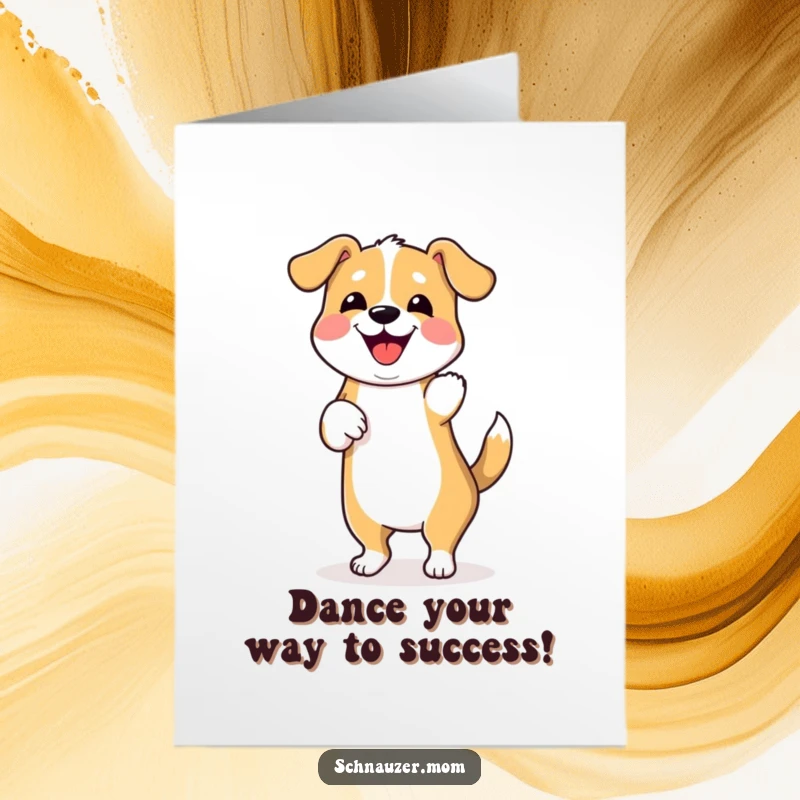 Funny Free Printable Congrats Card: Dog doing a joyful hindquarter wiggle dance, downloadable greeting for celebrating achievements.