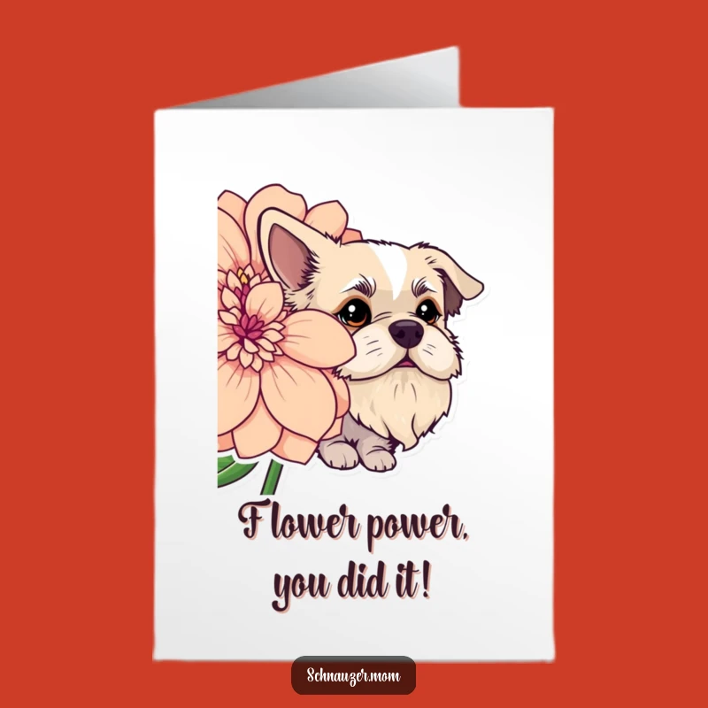 Free Printable Congrats Card: Beardy Dog Flower Surprise - Funny Downloadable